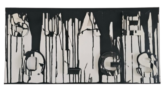 Tableau Soulages pas qu'en noir / Soulages en lettres en relief / acrylique 